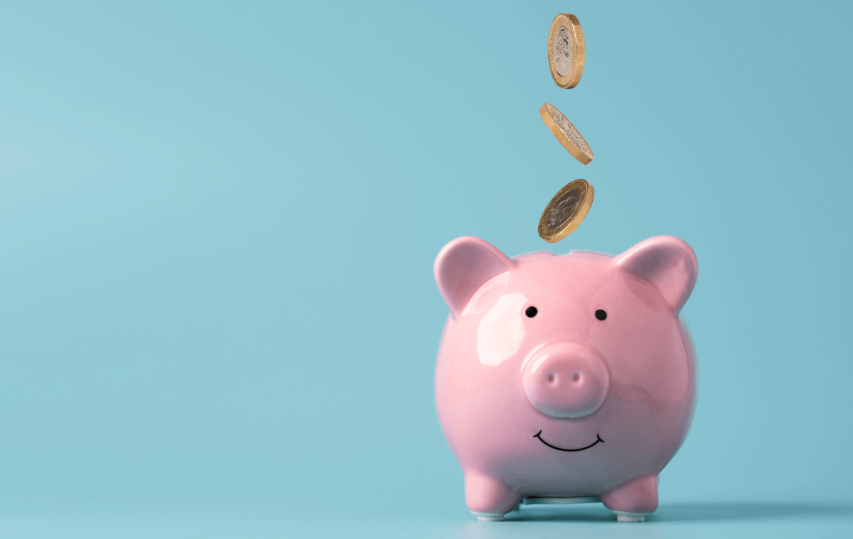 A piggy bank with a blue background