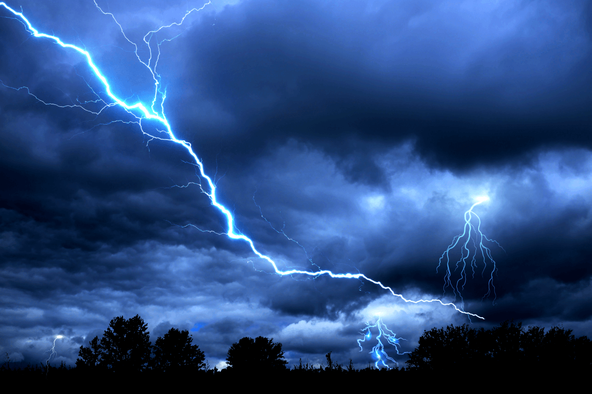 Dark sky with lightning bolt across