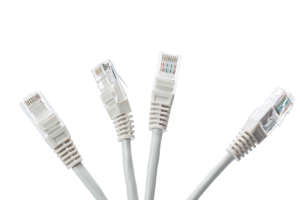 Four ethernet cables with a white background